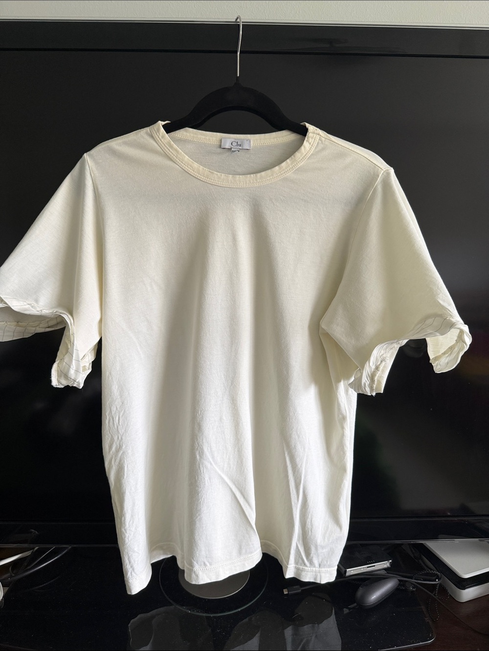 Club Room Classic Crewneck Short Sleeve Tee in Cream